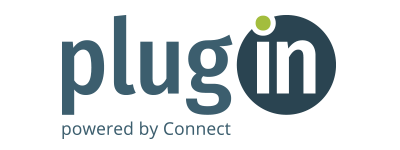 An open MacBook Air laptop on a desk displaying Connect Mobile’s web-based mobile messaging platform, Plugin, with the bulk SMS wizard page open and someone typing on the keyboard.